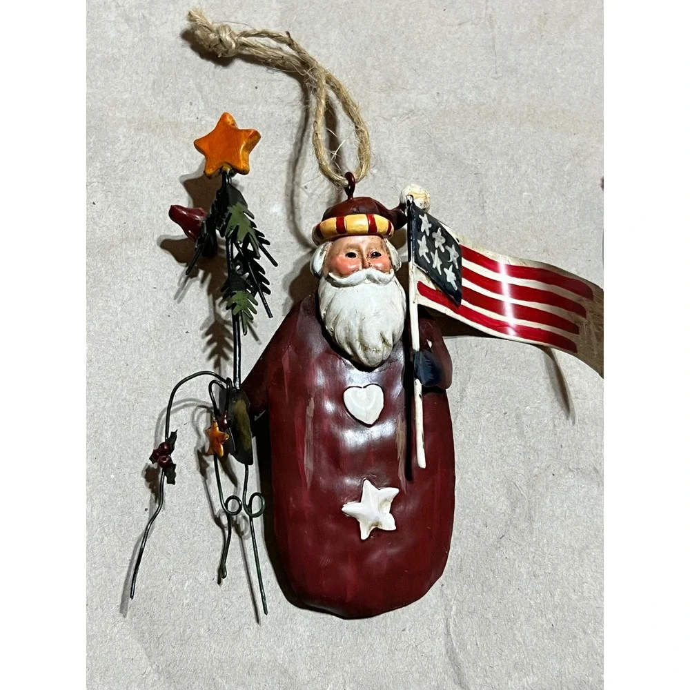 AGC Inc. OS Patriotic Ornaments Red White Blue‎ Metal Santa USA 2001 Mice Set 2